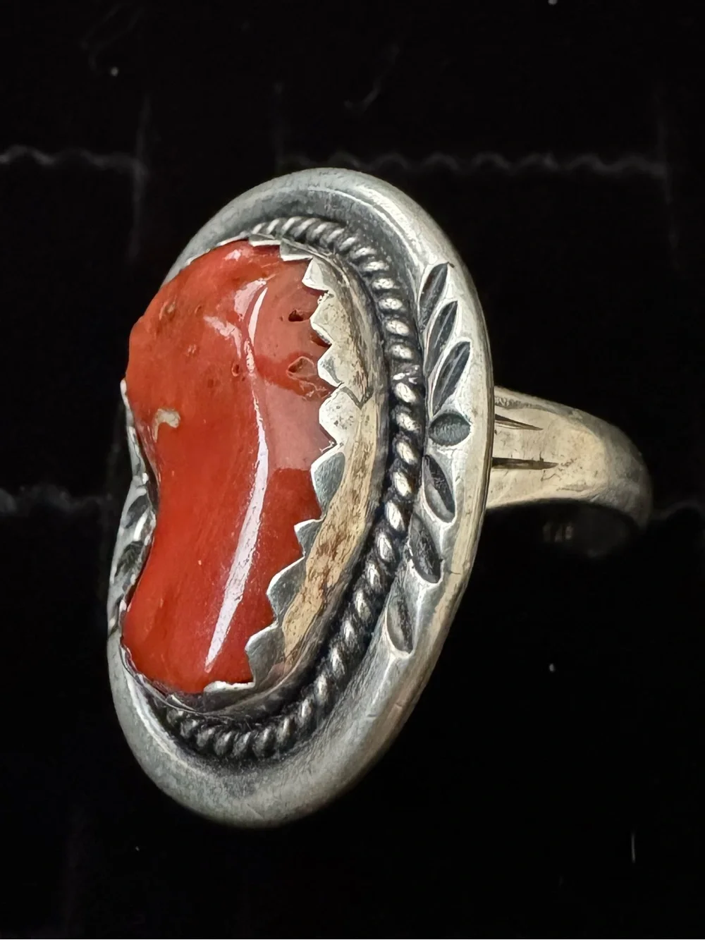Sterling Silver genuine Red Coral Statement Ring. Native design. Stunning.